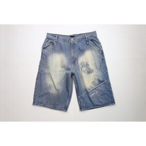 Vintage Y2K Makaveli Mens 40 Faded Baggy 2Pac Tupac Shakur Baggy Denim Shorts